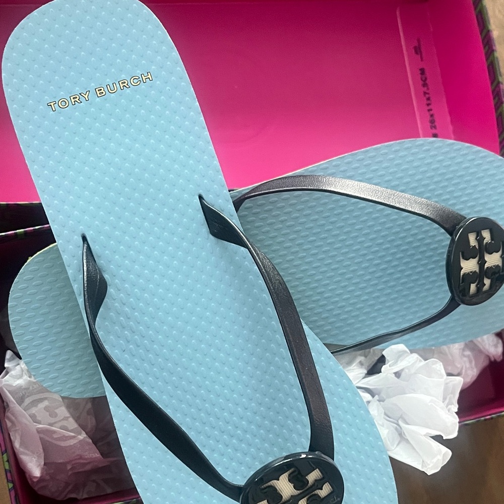 Tory Burch Navy/Dusty Blue Minnie Flip Flop Nappa Leather